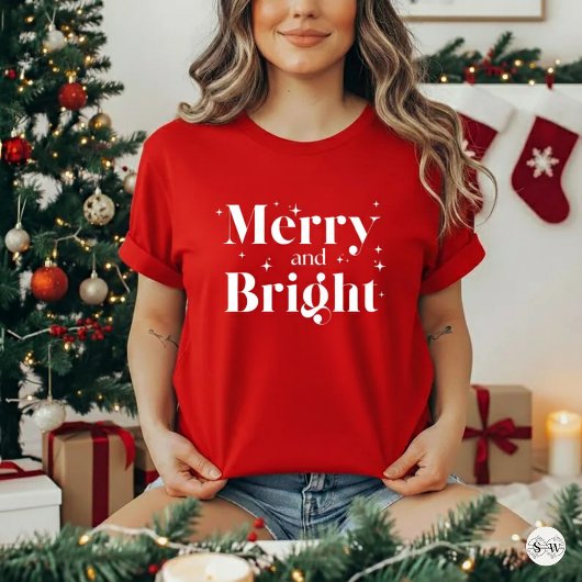 キュートな赤と白のクリスマスの輝き Tシャツ