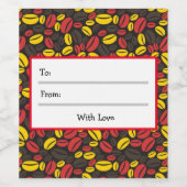 キュートな赤と黒のコーヒー豆イラストレーションW ワインラベル (シングルラベル)