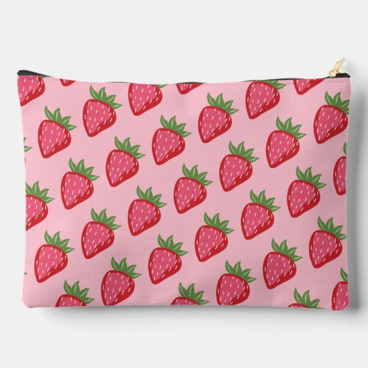 キュートな赤ピンクのイチゴをテーマパーソナライズされた アクセサリーポーチ (裏面)
