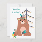 キュートな部族のベアーバースデーパーティーの招待状 招待状 (正面)