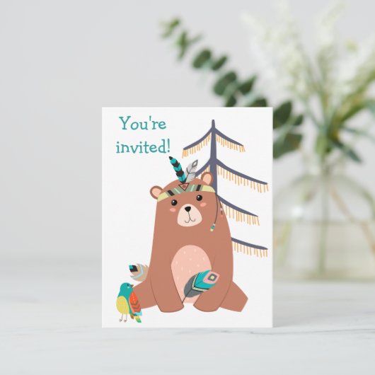 キュートな部族のベアーバースデーパーティーの招待状 招待状 (スタンド正面)