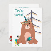 キュートな部族のベアーバースデーパーティーの招待状 招待状 (正面/裏面)