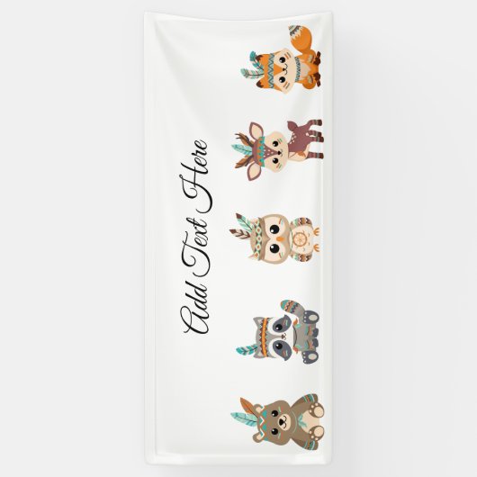 キュートな部族の森林の動物誕生日バナー 横断幕 (縦)