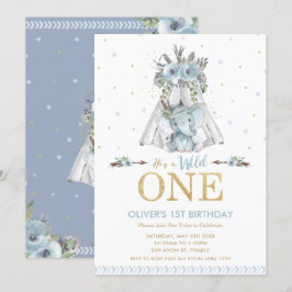キュートな部族の象の少年 ワイルドワン 1歳の誕生日 招待状