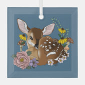 キュートな野の花 子鹿 ブルー 森の動物 ガラスオーナメント (正面)
