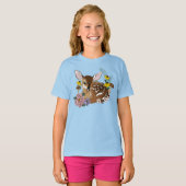 キュートな野の花 子鹿 ブルー 森の動物 Tシャツ (正面フル)