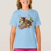 キュートな野の花 子鹿 ブルー 森の動物 Tシャツ (正面)