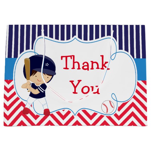 キュートな野球ダークヘアボーイ誕生日 ラージペーパーバッグ (正面)