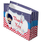 キュートな野球ダークヘアボーイ誕生日 ラージペーパーバッグ (正面アングル)