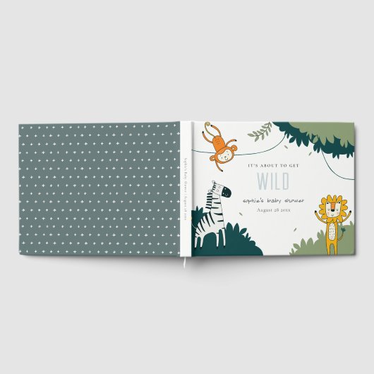 キュートな野生の熱帯性ジャングル動物の赤ちゃんシャワー ゲストブック (全面)