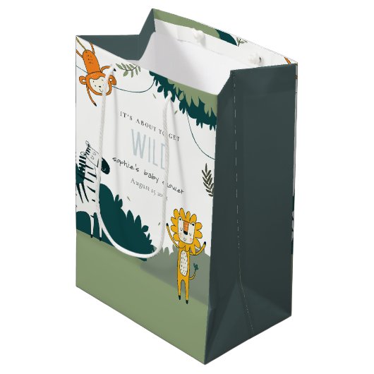 キュートな野生の熱帯性ジャングル動物の赤ちゃんシャワー ミディアムペーパーバッグ (正面アングル)