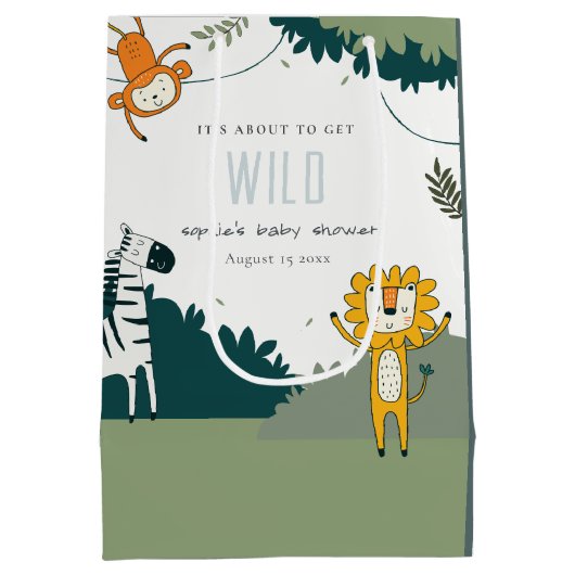 キュートな野生の熱帯性ジャングル動物の赤ちゃんシャワー ミディアムペーパーバッグ (裏面)