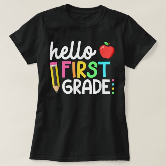キュートな鉛筆のリボンの1年生の先生のTシャツ Tシャツ (デザイン正面)