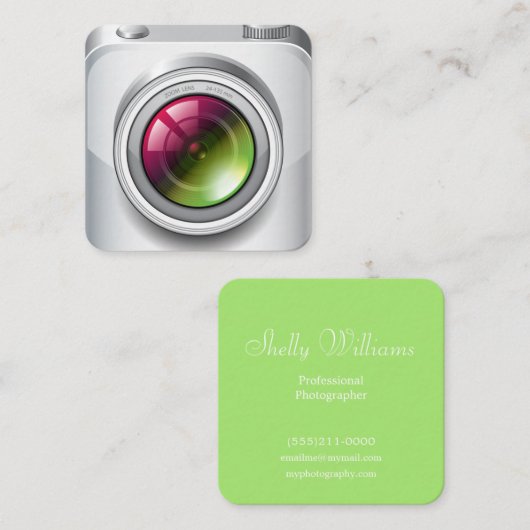 キュートな銀実写カメラ写真 スクエア名刺 (正面/裏面)