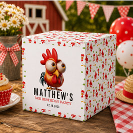 キュートな雄鶏の似顔絵 3歳の誕生日パーティー フェイバーボックス