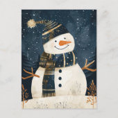 キュートな雪だるまのイラスト ふんわりウィンタークリスマス ポストカード (正面)