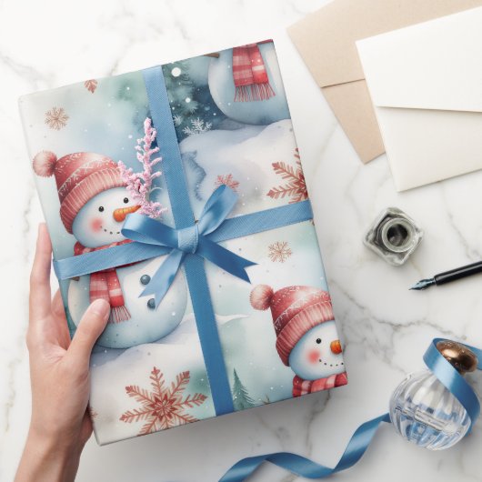 キュートな雪だるまのクリスマス ラッピングペーパー (ギフト)