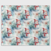 キュートな雪だるまのクリスマス ラッピングペーパー (フラット)