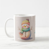 キュートな雪だるまの雪降るデザイン コーヒーマグカップ (左)