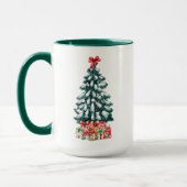 キュートな雪のクリスマスツリー グリーン マグカップ (左)