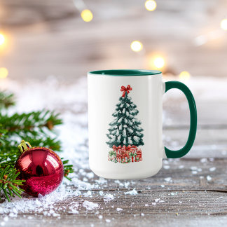 キュートな雪のクリスマスツリー グリーン マグカップ