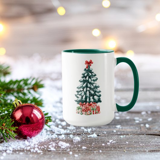 キュートな雪のクリスマスツリー グリーン マグカップ