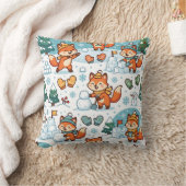 キュートな雪の砦 冬の狐の枕 クッション (ブランケット)