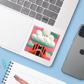 キュートな雲の頭の個性的なシュールキャラ シール (ノートパソコンとiPhone)