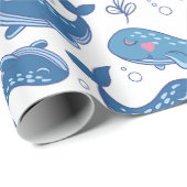 キュートな青いクジラ ラッピングペーパー (ロールコーナー)