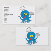 キュートな青いタコの料理人で皿を添える 名刺 (正面/裏面)