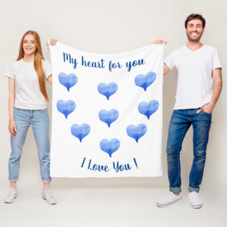 キュートな青いハートのバレンタインデーギフト I Love You フリースブランケット