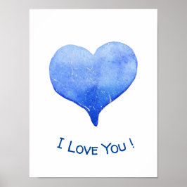 キュートな青いハートのバレンタイン I Love You ポスター