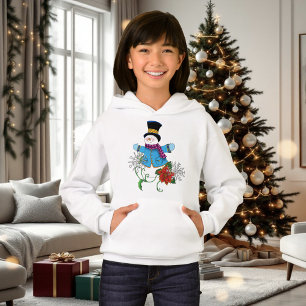 キュートな青い冬の雪だるま ポインセチア クリスマス