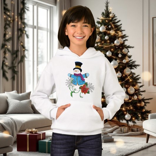 キュートな青い冬の雪だるま ポインセチア クリスマス