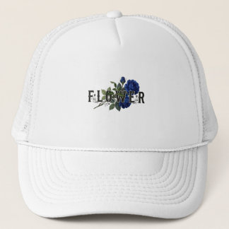 キュートな青い花柄の"FLOWER"パーカー(女の子用)、エシカルファッション キャップ
