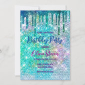 キュートな青い虹色ユニコーンフェイクグリッターモノグラム 招待状 (正面)