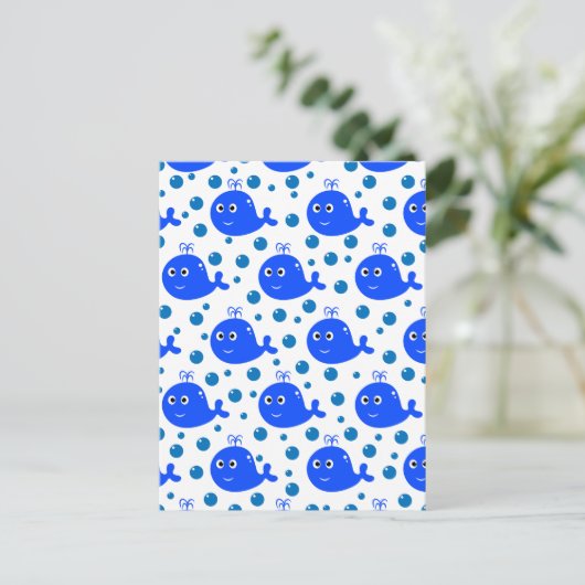 キュートな青い鯨模様の海洋性喜び ポストカード (スタンド正面)