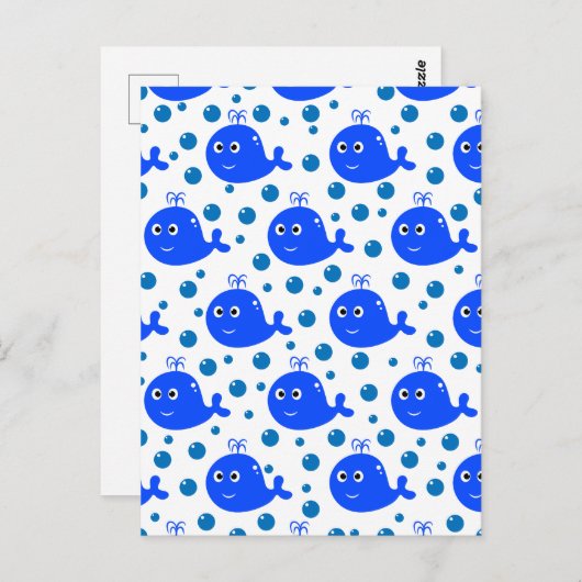 キュートな青い鯨模様の海洋性喜び ポストカード (正面/裏面)