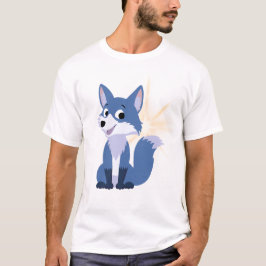 キュートな青き狐のキャラクターと輝き Tシャツ