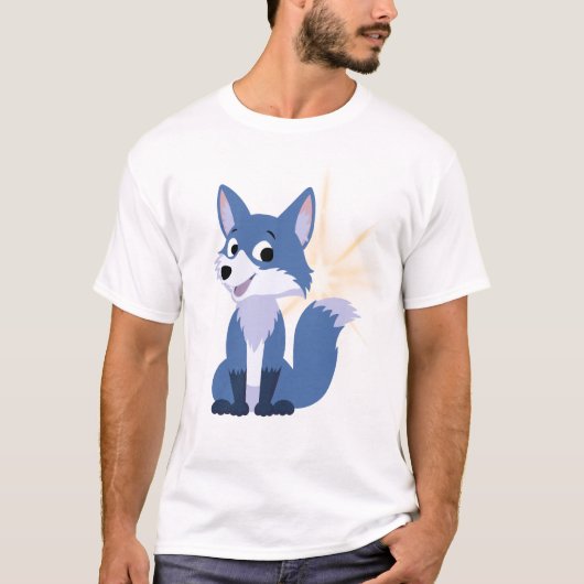 キュートな青き狐のキャラクターと輝き Tシャツ (正面)