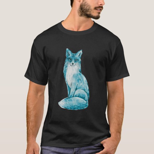 キュートな青き狐のキャラクター スパークル Tシャツ (正面)