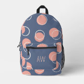 キュートな青の幾何学円モノグラムイニシャル プリントバックパック (正面)