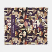 キュートな青キノコ真菌の庭のパターン フリースブランケット (正面(横))