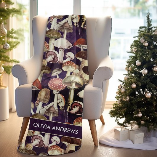 キュートな青キノコ真菌の庭のパターン フリースブランケット