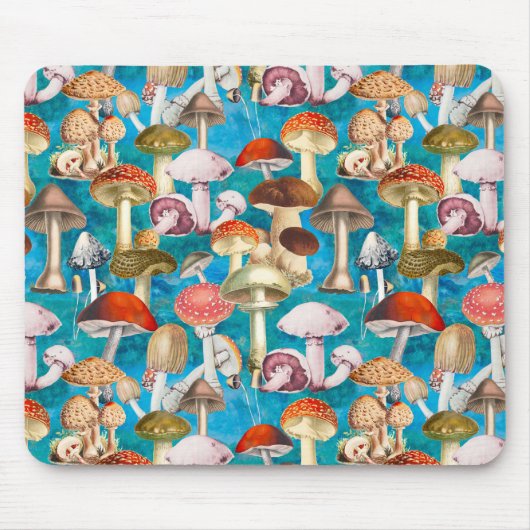 キュートな青ターコイズキノコ真菌パターン マウスパッド (正面)