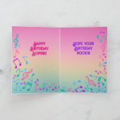 キュートな音楽を愛するゴールデンレトリバー誕生日パーティー カード (内部)