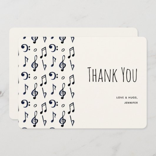 キュートな音符パターンありがとうありがとう サンキューカード (正面/裏面)