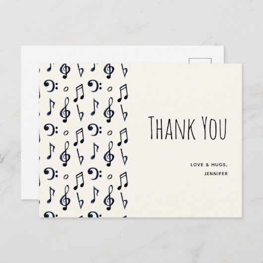 キュートな音符パターンありがとうありがとう ポストカード (正面/裏面)