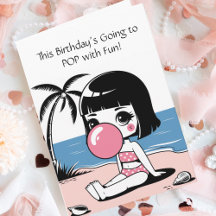 キュートな風船ガムガール ビーチ 誕生日 ポップ ファン