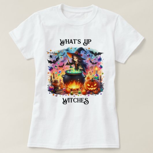 キュートな魔女かき混ぜ釜 Tシャツ (デザイン正面)